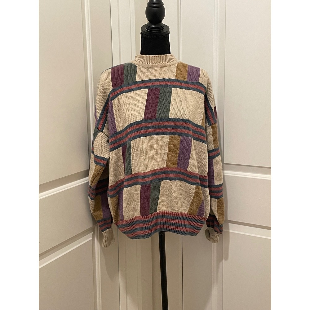 Structure Mens Geometric Pattern Knit Sweater‎ Long Sleeve Size L